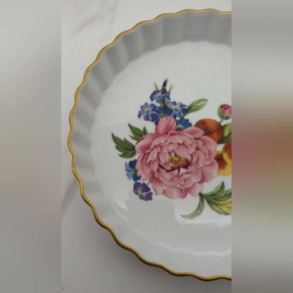 Royal Worcester England Pershore Floral Peony Fruit Pie Dish Plate Vintage - Picture 10 of 16